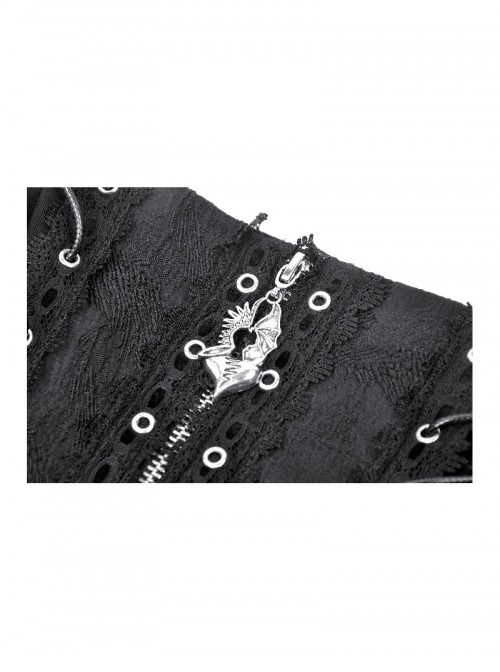 Black Rock Style Layered Lace Stitching Cross Straps Metal Ring Buckle Zipper Decorated Punk Style Skirt