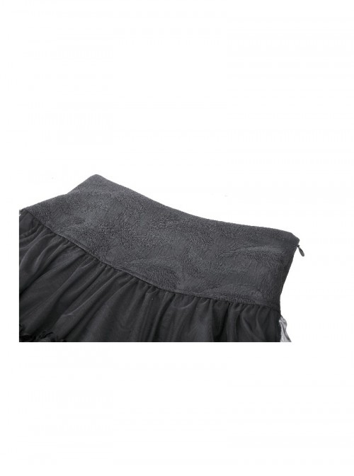 Black Rock Style Layered Lace Stitching Cross Straps Metal Ring Buckle Zipper Decorated Punk Style Skirt