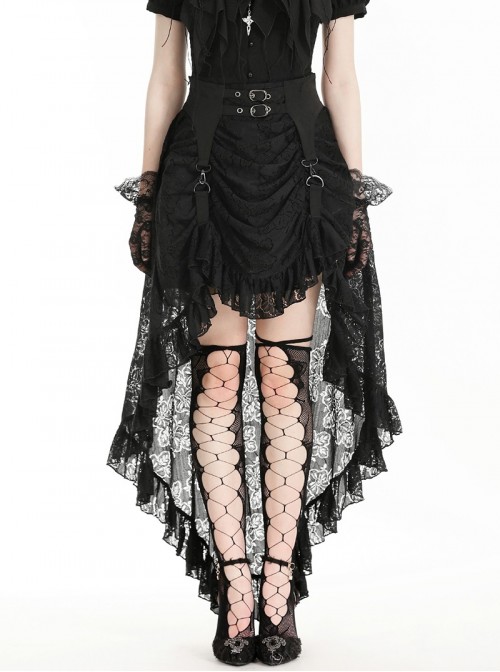 Black Elegant Retro Lace Splicing Gorgeous Train Design Gothic Style Skirt