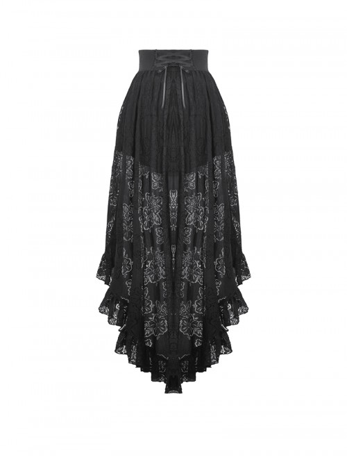 Black Elegant Retro Lace Splicing Gorgeous Train Design Gothic Style Skirt