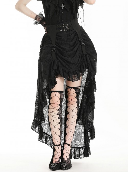 Black Elegant Retro Lace Splicing Gorgeous Train Design Gothic Style Skirt