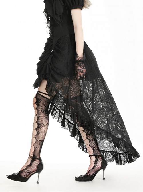 Black Elegant Retro Lace Splicing Gorgeous Train Design Gothic Style Skirt