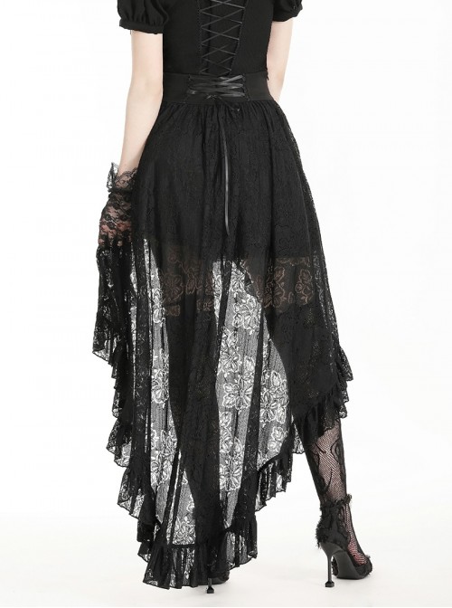 Black Elegant Retro Lace Splicing Gorgeous Train Design Gothic Style Skirt