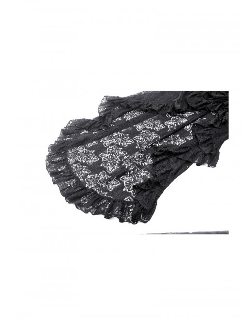 Black Elegant Retro Lace Splicing Gorgeous Train Design Gothic Style Skirt