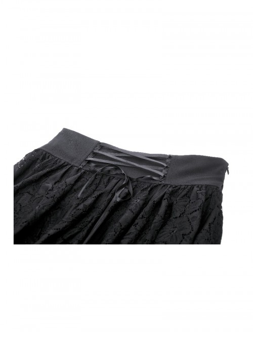 Black Elegant Retro Lace Splicing Gorgeous Train Design Gothic Style Skirt