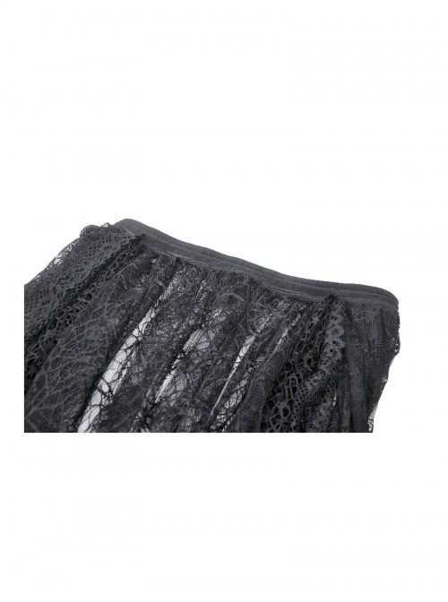 Rococo Style Black Spider Web Lace Mesh Stitching Gothic Style Birdcage Petticoat Long Skirt