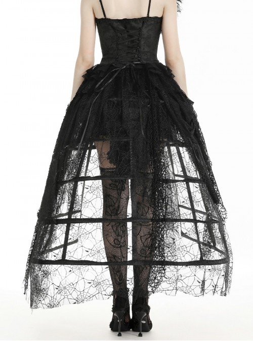 Rococo Style Black Spider Web Lace Mesh Stitching Gothic Style Birdcage Petticoat Long Skirt