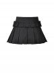 Black Motorcycle Metal Ring Buckle Ribbon Decoration Punk Style Pleated Mini Skirt