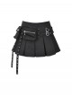 Black Motorcycle Metal Ring Buckle Ribbon Decoration Punk Style Pleated Mini Skirt