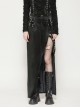 Black Cool Leather Splicing Metal Rivet Buckle Decoration Sexy High Slit Design Punk Style Tight Skirt