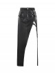 Black Cool Leather Splicing Metal Rivet Buckle Decoration Sexy High Slit Design Punk Style Tight Skirt
