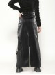 Black Cool Leather Splicing Metal Rivet Buckle Decoration Sexy High Slit Design Punk Style Tight Skirt