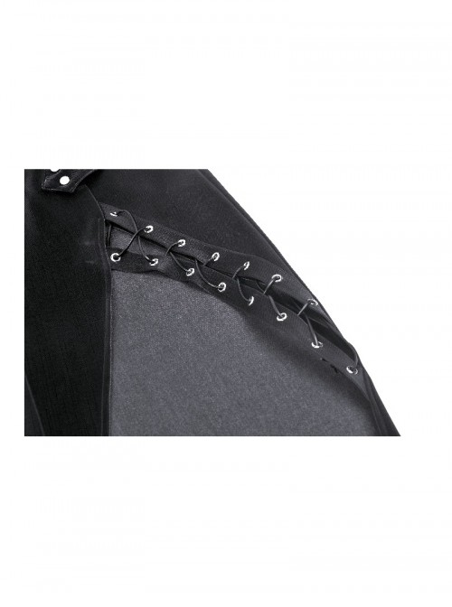Black Cool Leather Splicing Metal Rivet Buckle Decoration Sexy High Slit Design Punk Style Tight Skirt