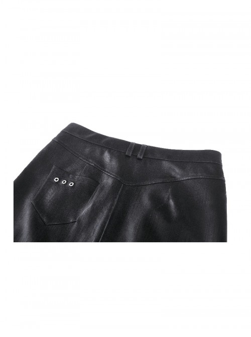 Black Cool Leather Splicing Metal Rivet Buckle Decoration Sexy High Slit Design Punk Style Tight Skirt
