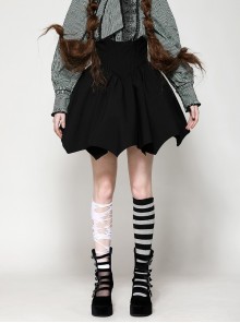 Black Simple Dark Bat Wing Hem Gothic Style High Waist A Line Skirt