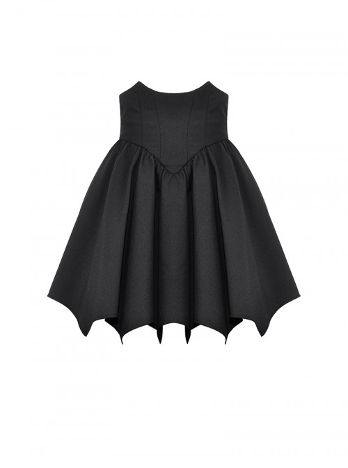 Black Simple Dark Bat Wing Hem Gothic Style High Waist A Line Skirt