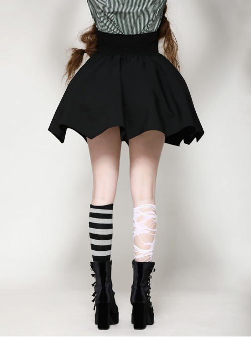 Black Simple Dark Bat Wing Hem Gothic Style High Waist A Line Skirt