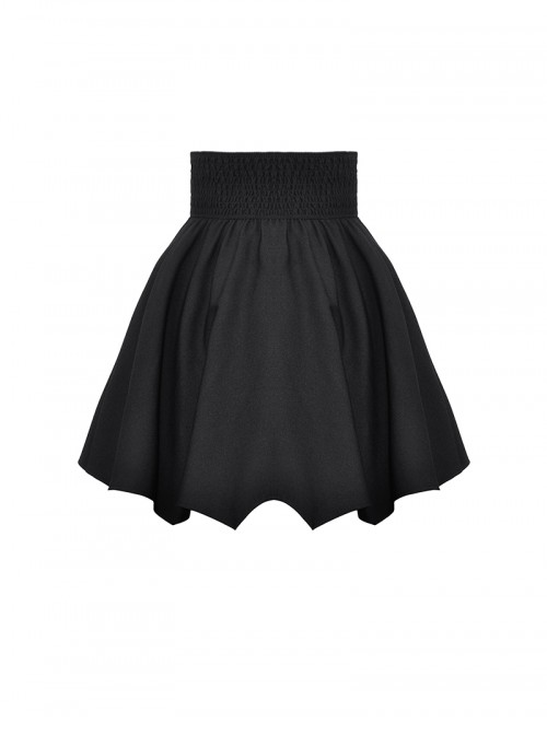 Black Simple Dark Bat Wing Hem Gothic Style High Waist A Line Skirt