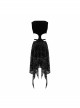 Flocking Print Mesh Waist Side Elastic Lace-Up Sharp Hem Black Gothic Sleeveless Dress
