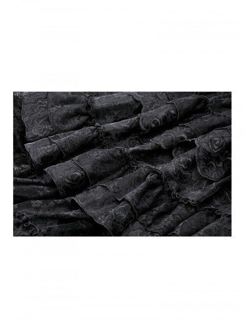 Elegant Black Layered Rose Lace Mesh Gothic Style Cake Skirt