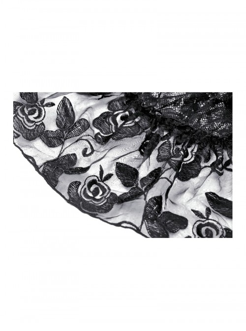 Elegant Black Layered Rose Lace Mesh Gothic Style Cake Skirt