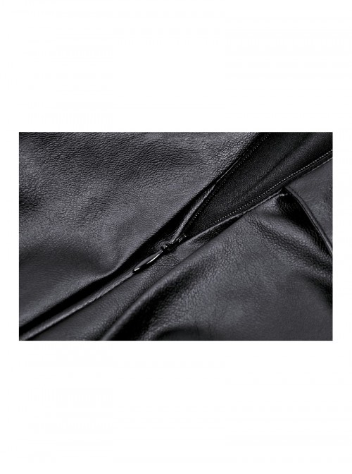 Cool Black Leather Stitching Cross Strap Design Metal Buckle Decoration Punk Style Skirt