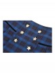 Unique Indigo Blue Plaid Pattern Cute Double-Breasted Metal Star Button Decorated Punk Style Skirt