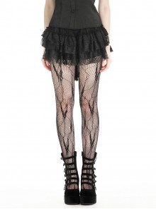 Elegant Black Retro Cascading Lace Exquisite Train Design Gothic Style Shorts Skirt