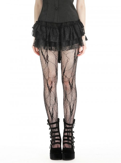 Elegant Black Retro Cascading Lace Exquisite Train Design Gothic Style Shorts Skirt