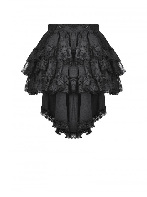 Elegant Black Retro Cascading Lace Exquisite Train Design Gothic Style Shorts Skirt