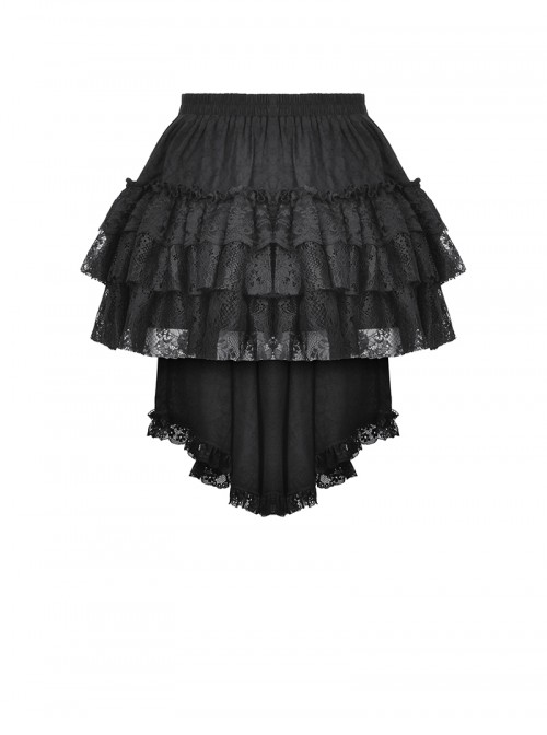 Elegant Black Retro Cascading Lace Exquisite Train Design Gothic Style Shorts Skirt