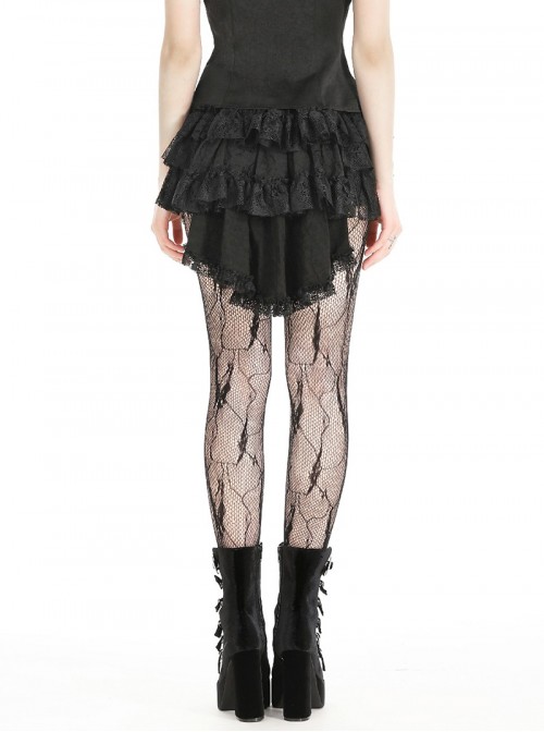 Elegant Black Retro Cascading Lace Exquisite Train Design Gothic Style Shorts Skirt