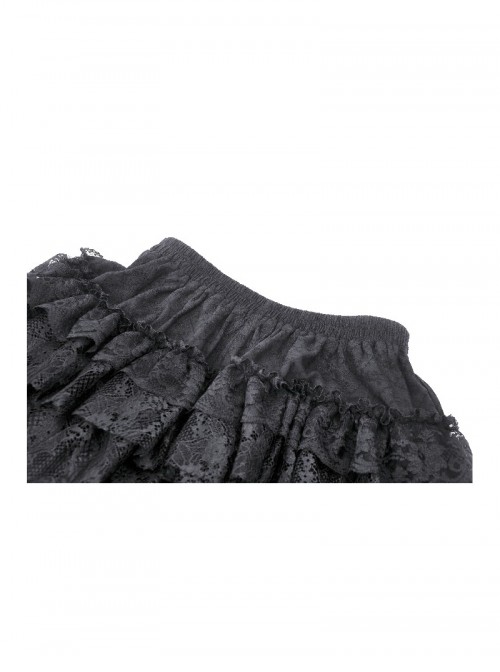 Elegant Black Retro Cascading Lace Exquisite Train Design Gothic Style Shorts Skirt