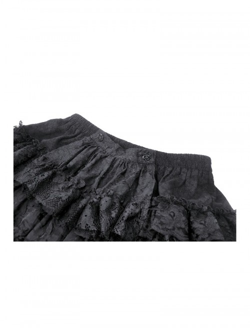 Elegant Black Retro Cascading Lace Exquisite Train Design Gothic Style Shorts Skirt