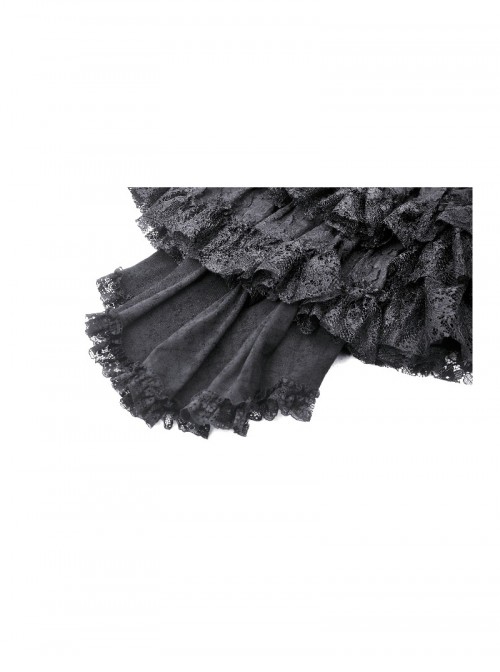Elegant Black Retro Cascading Lace Exquisite Train Design Gothic Style Shorts Skirt