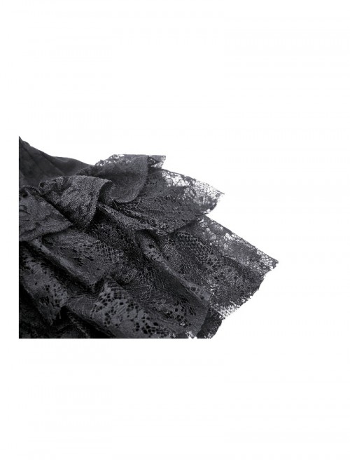 Elegant Black Retro Cascading Lace Exquisite Train Design Gothic Style Shorts Skirt