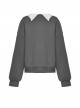 Daily Simple Grey Demon Cat Print Unique Bat Collar Design Preppy Style Gothic Style Sweatshirt