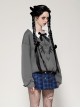 Daily Simple Grey Demon Cat Print Unique Bat Collar Design Preppy Style Gothic Style Sweatshirt