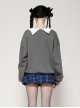 Daily Simple Grey Demon Cat Print Unique Bat Collar Design Preppy Style Gothic Style Sweatshirt