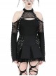 Black Cool Mesh Sexy Hollow Motorcycle Feeling Metal Buckle Decoration Punk Style Slim Top