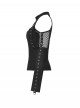 Black Cool Mesh Sexy Hollow Motorcycle Feeling Metal Buckle Decoration Punk Style Slim Top