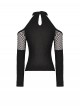 Black Cool Mesh Sexy Hollow Motorcycle Feeling Metal Buckle Decoration Punk Style Slim Top