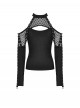 Black Cool Mesh Sexy Hollow Motorcycle Feeling Metal Buckle Decoration Punk Style Slim Top