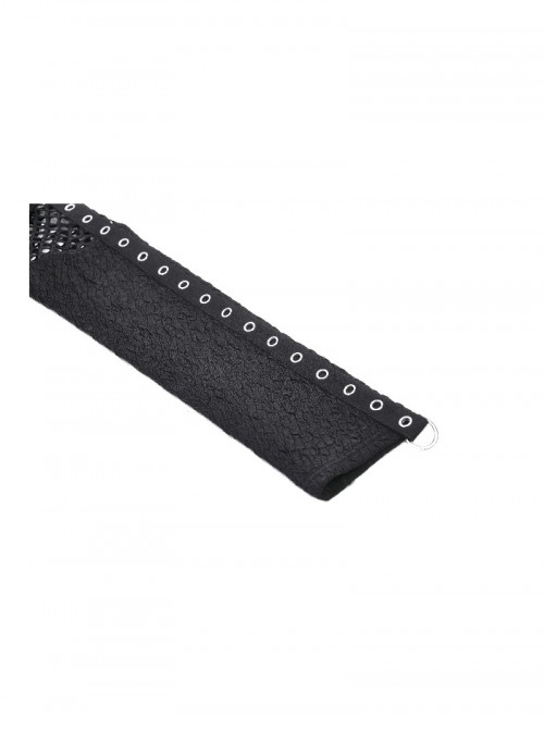 Black Cool Mesh Sexy Hollow Motorcycle Feeling Metal Buckle Decoration Punk Style Slim Top