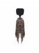 Flocking Print Mesh Waist Side Elastic Lace-Up Sharp Hem Brown Gothic Sleeveless Dress