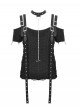 Black Cool Choker Metal Chain Decoration Unique Hole Design Punk Style T Shirt