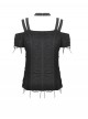 Black Cool Choker Metal Chain Decoration Unique Hole Design Punk Style T Shirt
