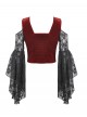 Black Red Elegant Retro Lace Splicing Sexy Off Shoulder Design Gothic Style Top