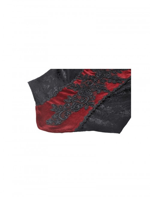 Black Red Elegant Retro Lace Splicing Sexy Off Shoulder Design Gothic Style Top