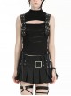 Cool Black Leather Patchwork Personality Hole Design Metal Rivet Decoration Punk Style Top